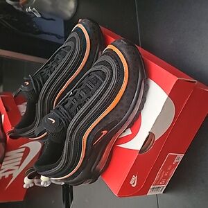 Nike Air Max 97 Black Safety Orange Size 5.5 Youth Size 7 Woman New Condition